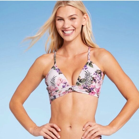 Shade and Shore Lightly Lined Underwire Twist Front Plunge Bikini NWT Fl… - Picture 3 of 14